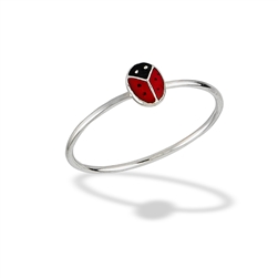 Sterling Silver Ladybug Ring With Red And Black Enamel