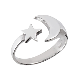 Sterling Silver Moon and Star Ring