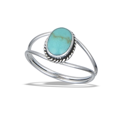 Sterling Silver Braided Oval Ring With Synthetic Turquoise
