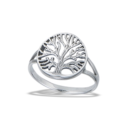 Sterling Silver Tree Of Life With Detailed Bark Ring