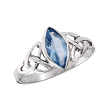 Sterling Silver Celtic Ring With Side Triquetras And Marquis Synthetic Blue Topaz
