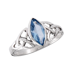 Sterling Silver Celtic Ring With Side Triquetras And Marquise Synthetic Blue Topaz