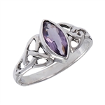 Sterling Silver Celtic Ring With Side Triquetras And Marquise Synthetic Amethyst