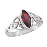 Sterling Silver Celtic Ring With Side Triquetras And Marquise Synthetic Garnet