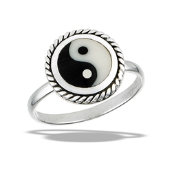 Sterling Silver Classic Yin And Yang Ring With Oxidized Braid
