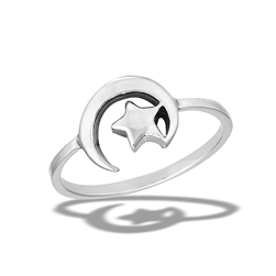 Sterling Silver High Polish Moon And Star Ring