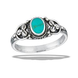 Sterling Silver Bali Style Ring with Braiding And Synthetic Turquoise