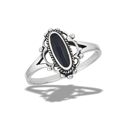 Sterling Silver Bali Style Ring With Synthetic Black Onyx