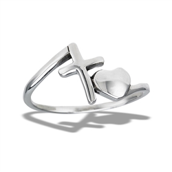 Sterling Silver High Polish Cross And Heart Ring