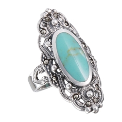 Sterling Silver Ring with Marcasite and Synthetic Turquoise