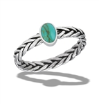 Sterling Silver Bali Style Rope Ring With Synthetic Turquoise