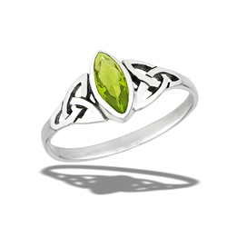 Sterling Silver Celtic Ring With Side Triquetras And Marquise Synthetic Peridot