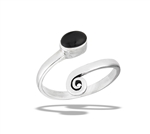 Sterling Silver Adjustable Synthetic Black Onyx Ring With Swirl Tail