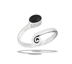Sterling Silver Adjustable Synthetic Black Onyx Ring With Swirl Tail