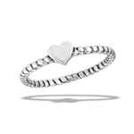 Sterling Silver High Polish Heart Ring With Beaded Shank
