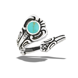 Sterling Silver Victorian Spoon Ring With Synthetic Turqouise