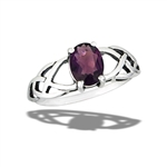 Sterling Silver Celtic Ring With Synthetic Amethyst And Side Triquetras