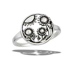 Sterling Silver Sunflowers Leaning Towards Sun Ring