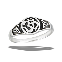 Sterling Silver Oxidized Om Ring With Side Triquetras