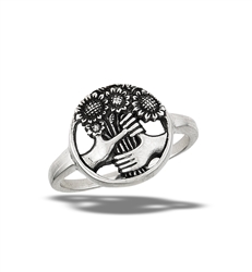 Sterling Silver Hands Holding Sunflowers Ring