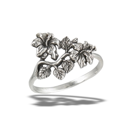 Sterling Silver Lilies And Leaves Ring
