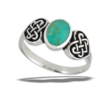 Sterling Silver Synthetic Turquoise Ring With Side Celtic Knot Hearts