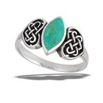 Sterling Silver Synthetic Turquoise Marquise Ring With Side Celtic Knot Hearts