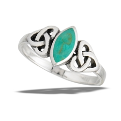 Sterling Silver Synthetic Turquoise Marquise Ring With Side Triquetras
