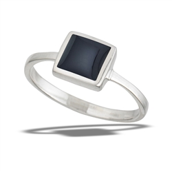 Sterling Silver High Polish Modern Ring With Square Black Onyx
