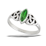 Sterling Silver Synthetic Emerald Marquise Ring With Side Triquetras