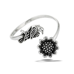 Sterling Silver Raven And Sunflower Adjustable Ring