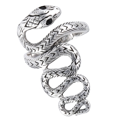 Sterling Silver Snake Ring with Synthetic Black Onyx