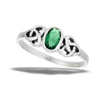 Sterling Silver Synthetic Emerald Ring With Side Triquetras