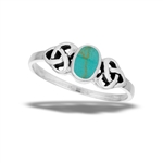 Sterling Silver Celtic Ring with Synthetic Turquoise And Side Triquetras