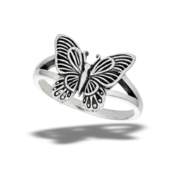 Sterling Silver Detailed Butterfly Ring