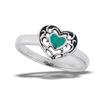 Sterling Silver Filigree Heart Ring With Synthetic Turquoise