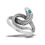 Sterling Silver Snake With Detailed Scales And Turquoise