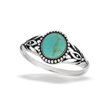 Sterling Silver Granulated Circular Ring With Synthetic Turquoise And Detailed Side Accents