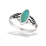 Sterling Silver Marquise Ring With Synthetic Turquoise And Unique Shank Design