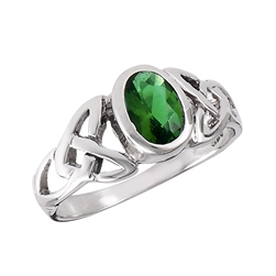 Sterling Silver Celtic Ring with Synthetic Emerald