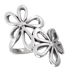 Sterling Silver Heavy Double Flower Ring