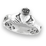 Sterling Silver Claddagh With Celtic Weave Ring