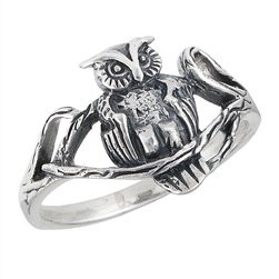 Sterling Silver Owl On A Branch Ring