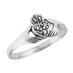 Sterling Silver Claddaugh Ring with Marcasite