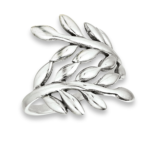 Leaf crystal wrap sterling silver ring