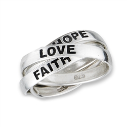 Sterling Silver Triple Band Hope, Love, and Faith Ring