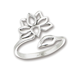 Sterling Silver Adjustable Lotus Flower Ring