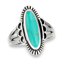 Sterling Silver Etched Oval Ring With Synthetic Turquoise