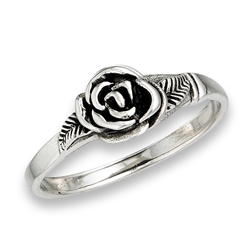 Sterling Silver Rose with Leaves Ring