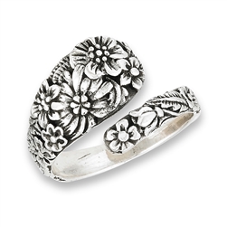 Sterling Silver Spoon Ring With Flowers